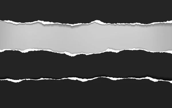 Pezzi di carta orizzontale nera strappata e strappata con ombra morbida sono su sfondo bianco per il testo. Illustrazione vettoriale — Vettoriale Stock
