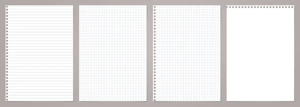 Wit gevoerde en vierkante noot, notebookpapier geplakt op grijze achtergrond. Vectorillustratie — Stockvector