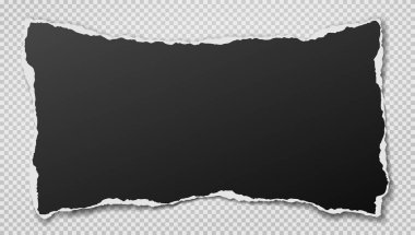 Yırtılmış, yumuşak gölgeli siyah kağıt parçası yazı için beyaz kare arka planda. Vektör illüstrasyonu