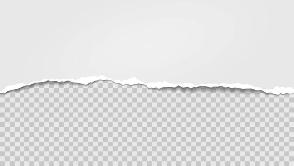 Rasgado, rasgado pedaço de papel branco horizontal com sombra suave é sobre fundo quadrado cinza para texto. Ilustração vetorial —  Vetores de Stock