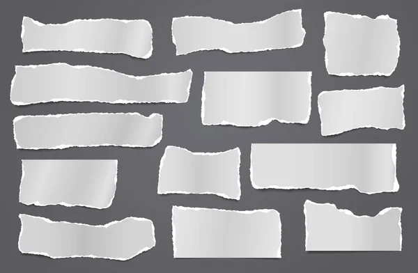 Uppsättning rivna vita tonen, bärbara pappersremsor och bitar fastnat på svart bakgrund. Vektorillustration — Stock vektor