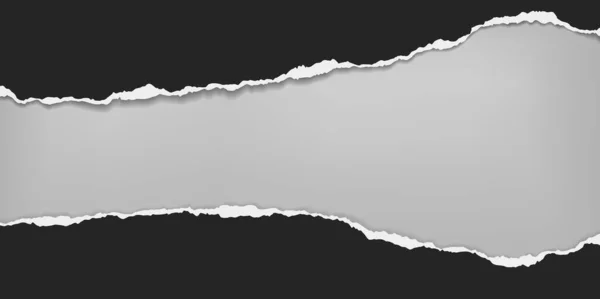 Kusy roztrhaného, roztrhaného černého vodorovného papíru s měkkým stínem jsou na šedém pozadí textu. Vektorová ilustrace — Stockový vektor