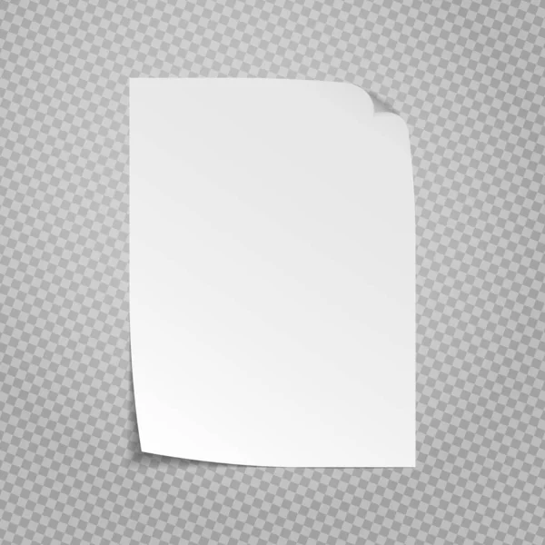 Pedazo de cuaderno blanco, papel de nota con esquinas rizadas y sombra suave está en el fondo cuadrado para el texto. Ilustración vectorial — Archivo Imágenes Vectoriales