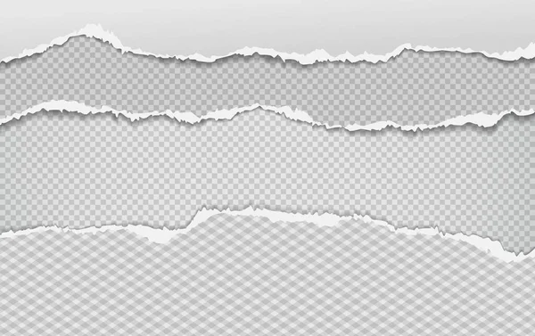 Stukken gescheurd horizontaal wit papier met zachte schaduw staan op een vierkante achtergrond voor tekst. Vectorillustratie — Stockvector