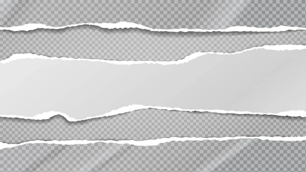 柔らかい影を持つ水平波状の紙の引き裂かれた、裂けた部分は、テキストのための正方形の灰色の背景にあります。ベクターイラスト — ストックベクタ