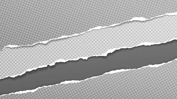 Trozos rotos y rasgados de papel cuadrado blanco y gris con sombra suave están sobre fondo negro para texto. Ilustración vectorial — Vector de stock