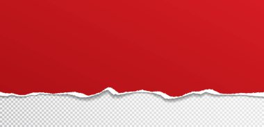 Yumuşak gölgeli, yırtılmış, yatay kırmızı kağıt parçası beyaz kare arka planda metin için. Vektör illüstrasyonu