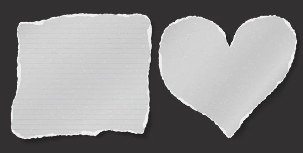 Rasgado de nota branca, tiras de papel notebook, peças com sombra macia preso com fita adesiva no fundo quadrado. Ilustração vetorial —  Vetores de Stock