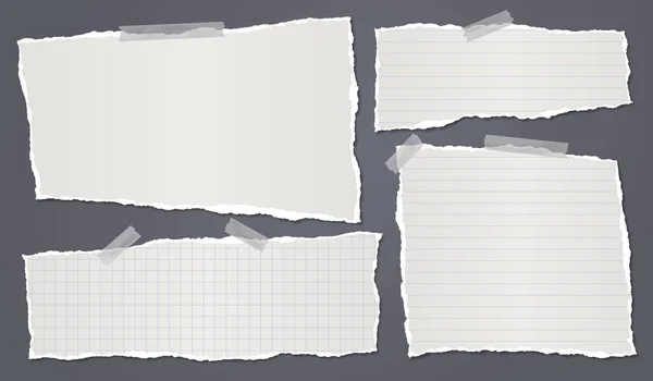 Rasgado de blanco forrado, nota matemática, tiras de papel de cuaderno, piezas pegadas con cinta adhesiva sobre fondo negro. Ilustración vectorial — Vector de stock