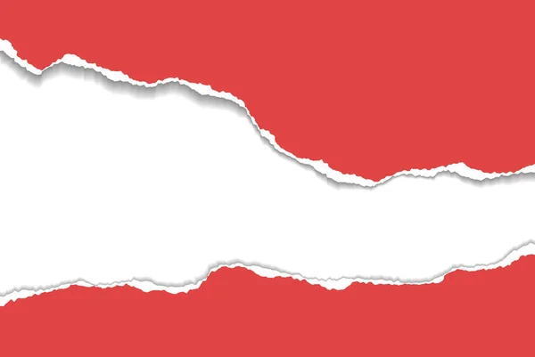 Разорванные, разорванные кусочки горизонтальной красной бумаги с мягкой тенью на белом фоне для текста. Векторная иллюстрация — стоковый вектор