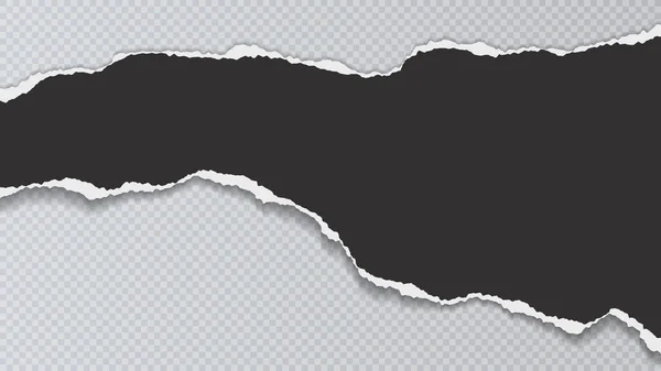 Kousky roztrhaného, roztrhaného černého papíru s měkkým stínem jsou na šedém čtvercovém pozadí pro text. Vektorová ilustrace — Stockový vektor
