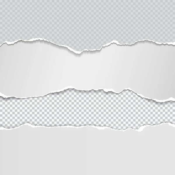 Pezzi di carta strappata orizzontale, bianca, grigia, strappata con morbida ombra sono su sfondo quadrato per il testo. Illustrazione vettoriale — Vettoriale Stock
