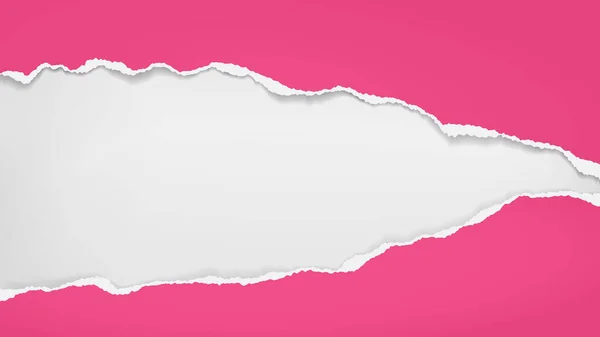 Strappato, strappato pezzi di carta rosa orizzontale con ombra morbida sono su sfondo bianco per il testo. Illustrazione vettoriale — Vettoriale Stock