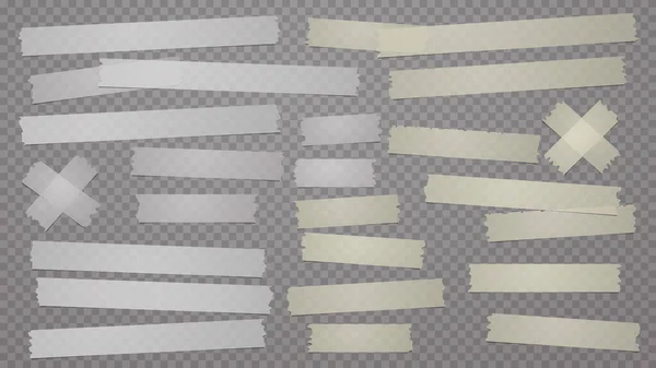 Adhésif de différentes tailles blanc et jaune, collant, ruban de masquage, morceaux de papier sont sur fond carré foncé — Image vectorielle