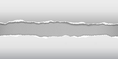 Yırtık beyaz yatay kağıt parçaları ve arka planda yumuşak gölgeler var. Vektör illüstrasyonu