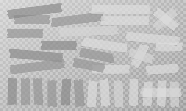 Белый и серый разного размера клей, липкая, маскирующая лента, бумажные кусочки на сером квадратном фоне — стоковый вектор
