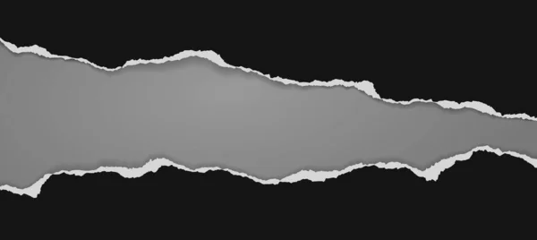 Stukken gescheurd zwart horizontaal papier met zachte schaduw geplakt op donkergrijze achtergrond. Vectorillustratie — Stockvector
