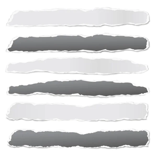 Trozos de papel horizontal blanco y negro desgarrado con una sombra suave pegada sobre fondo blanco. Ilustración vectorial — Vector de stock