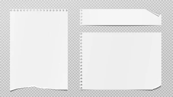 Zerrissene weiße Notizen, Notizbuchstreifen, Stücke, die auf grauem, kariertem Hintergrund kleben. Vektorillustration — Stockvektor