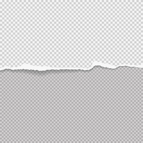 Kawałek podartego białego papieru z miękkim cieniem przyklejonym na szarym kwadracie tła. Ilustracja wektora — Wektor stockowy