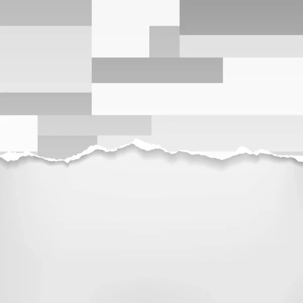 Trozo de papel gris desgarrado con patrón geométrico oblongo y sombra suave pegada sobre fondo blanco. Ilustración vectorial — Archivo Imágenes Vectoriales