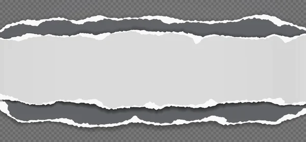 Zerrissene, zerrissene Stücke horizontalen weißen und schwarzen Papiers mit sanftem Schatten liegen auf dunkelgrauem, quadratischem Hintergrund für den Text. Vektorillustration — Stockvektor