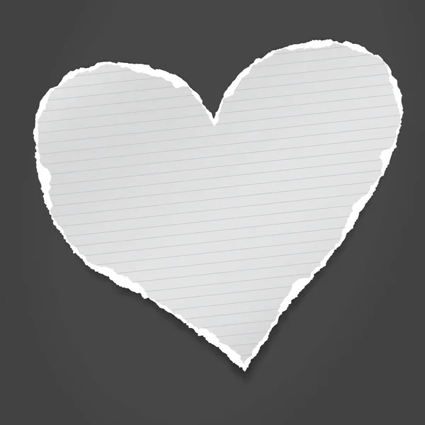 Κομμάτι από λευκό σχισμένο χαρτί καρδιά με απαλή σκιά κολλήσει σε μαύρο φόντο. Εικονογράφηση διανύσματος — Διανυσματικό Αρχείο
