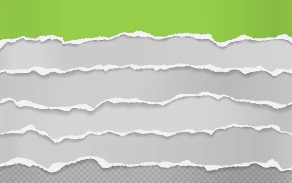 Pedaços rasgados e rasgados de papel verde e branco horizontal com sombra suave estão no fundo quadrado para texto. Ilustração vetorial — Vetor de Stock