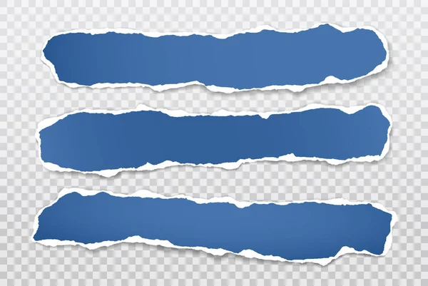 引き裂かれた青い水平な紙片で、柔らかい影が白い正方形の背景に張り付いています。ベクターイラスト — ストックベクタ