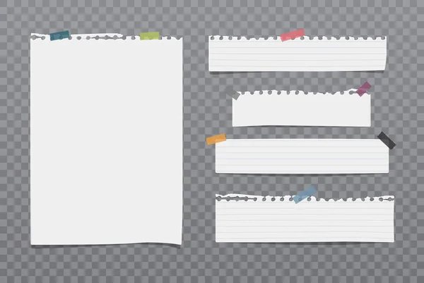 Auf dunklem, quadratischem Hintergrund befinden sich Stücke zerrissener, gerissener, linierter Notizen und Notizbücher für den Text. Vektorillustration — Stockvektor