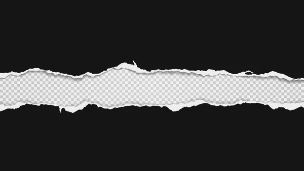 Beyaz arka planda yumuşak gölgesi olan yırtık siyah yatay kağıt parçaları. Vektör illüstrasyonu