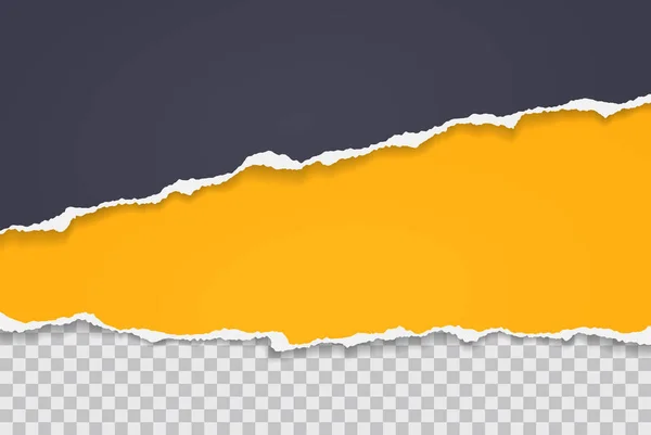 Trozos rasgados y rasgados de papel horizontal amarillo y negro con sombra suave están sobre fondo blanco cuadrado para texto. Ilustración vectorial — Vector de stock