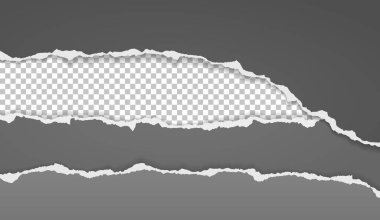 Yumuşak gölgeli yırtık, yırtık siyah kağıt parçaları yazı için beyaz kare arka planda. Vektör illüstrasyonu