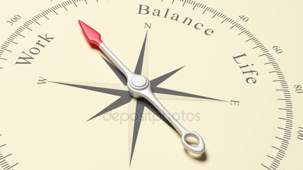 Kompas ukazující na rovnováhu, práci a život — Stock video