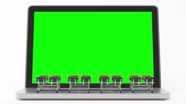 Laptop Mesa Escola Com Tela Verde Pista — Vídeo de Stock
