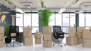 Yeni modern ofiste karton kutular