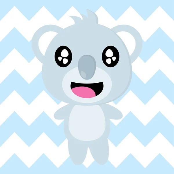 Lindo koala es feliz en chevron fondo vector de dibujos animados, Kid postal, papel pintado, y tarjeta de felicitación — Vector de stock