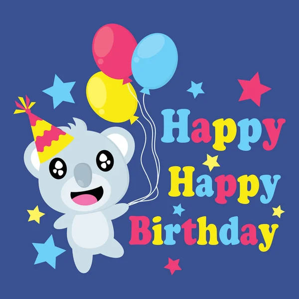 Cute koala brings colorful balloons vector cartoon, Birthday postcard, wallpaper, and greeting card — Stock Vector