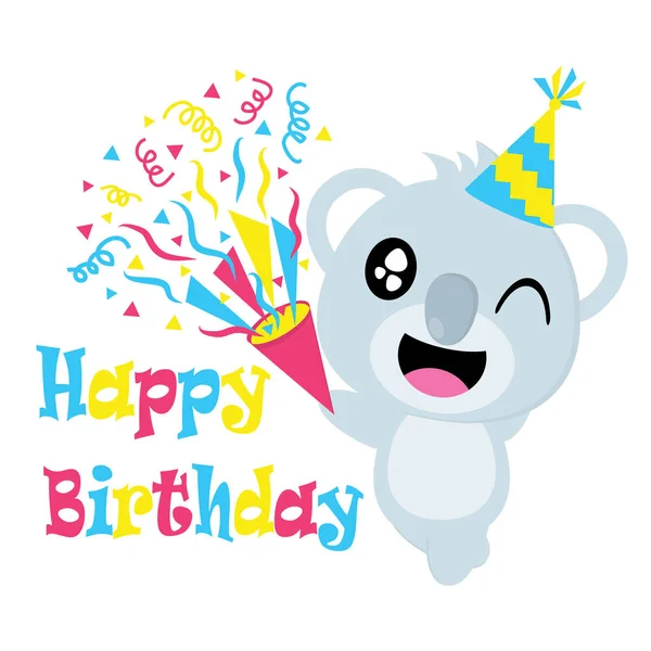 Cute koala with hat vector cartoon, Birthday postcard, wallpaper, and greeting card — Stock Vector