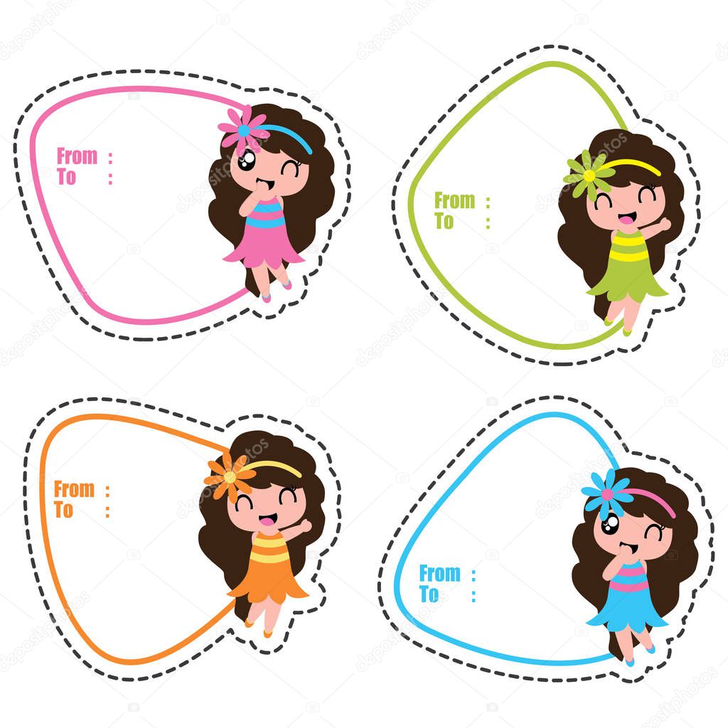 Download Birthday gift tags with cute hawaiian girls on colorful ...