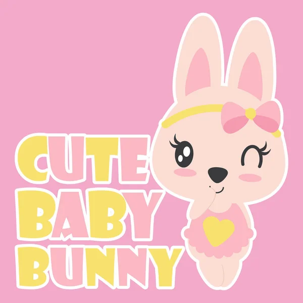 Cute baby bunny uśmiechy na różowy tło wektor ilustracja kreskówka dla kid t shirt design — Wektor stockowy
