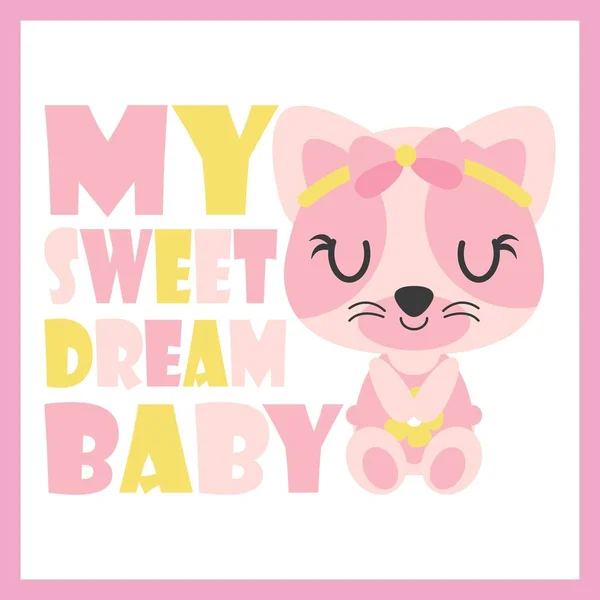 베이비 샤워 카드 디자인에 대 한 내 달콤한 꿈 베이비 벡터 만화 그림으로 귀여운 아기 고양이 — 스톡 벡터
