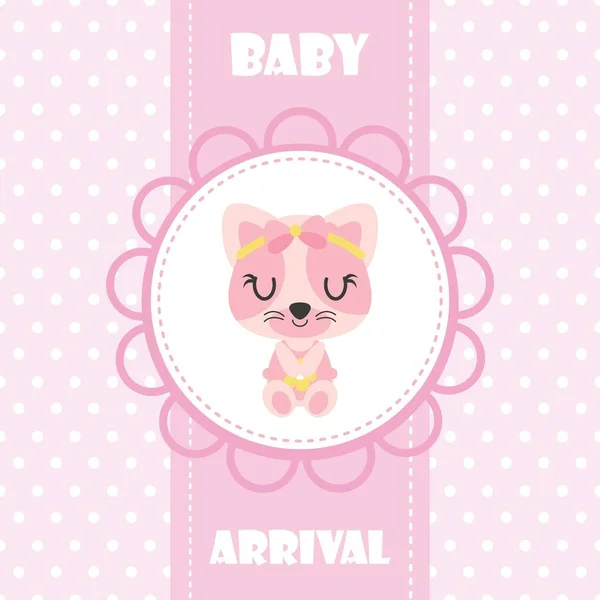 Χαριτωμένο μωρό γατάκι στο λουλούδι πλαίσιο διάνυσμα καρτούν εικονογράφηση για το μωρό ντους κάρτα σχεδιασμό — Διανυσματικό Αρχείο