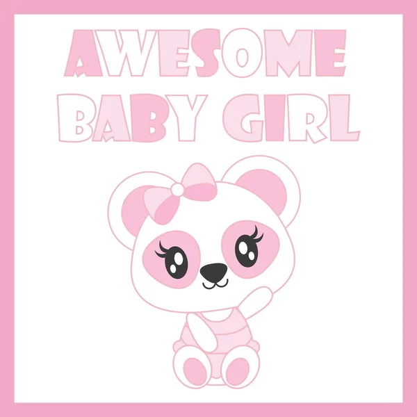 Bonito bebê panda bem-vindo bebê menina vetor cartoon ilustração para bebê chuveiro cartão design — Vetor de Stock