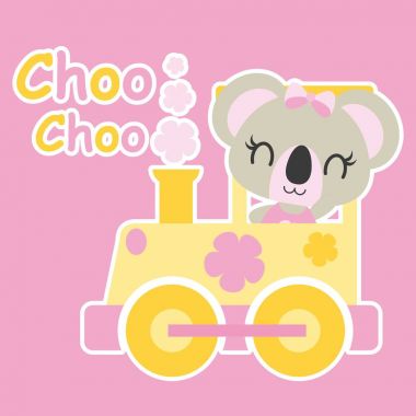 Şirin Bebek koala sürücüler tren vektör karikatür çizim bebek duş kartları tasarımı için