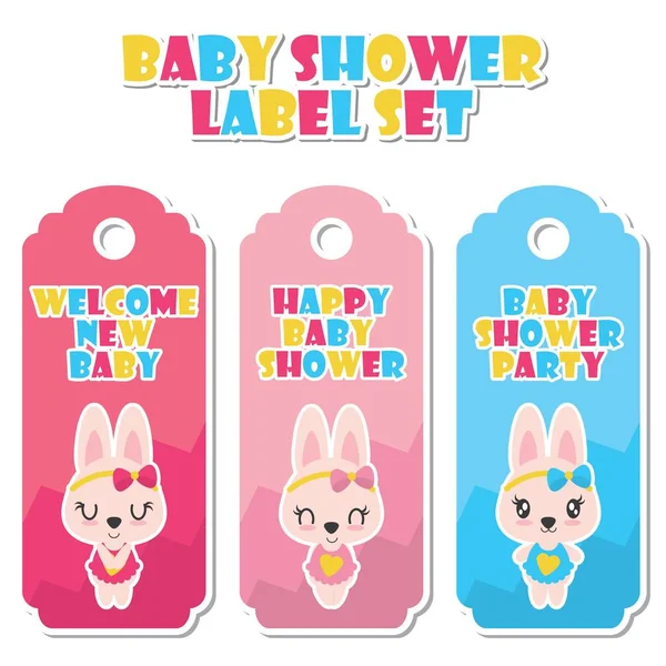 Słodkie dziewczyny bunny z kolorowe ubrania wektor ilustracja kreskówka dla Baby prysznicem etykieta scenografii — Wektor stockowy