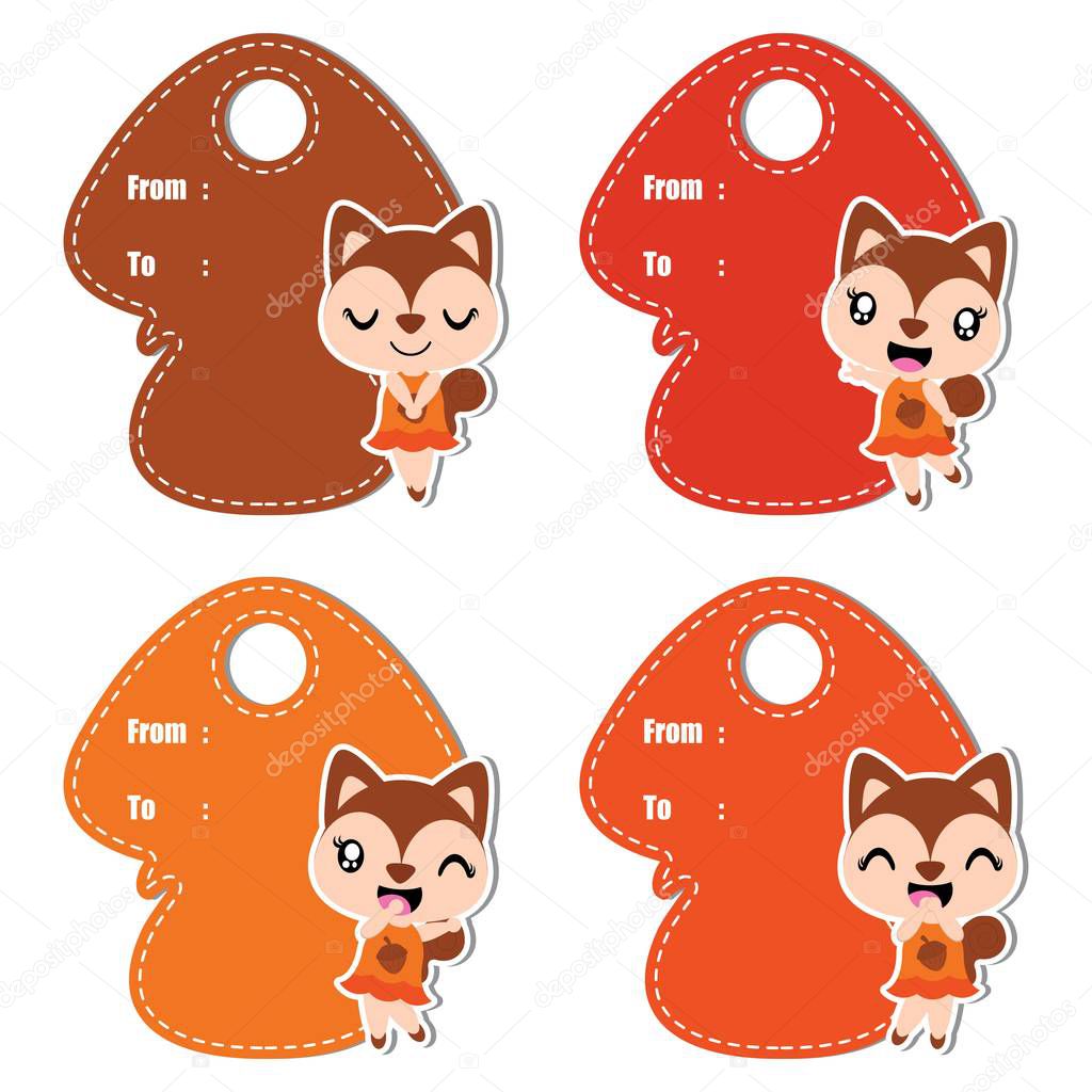 Cute squirrel girl vector cartoon illustration for birthday gift tag design