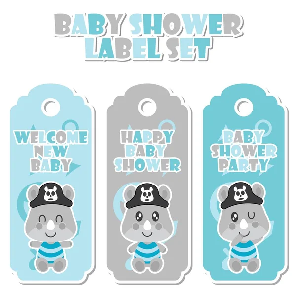 Şirin gergedanın çocuk korsanlar oyuncaklar arka plan vektör karikatür çizim için bebek duş etiket üzerinde set tasarımı