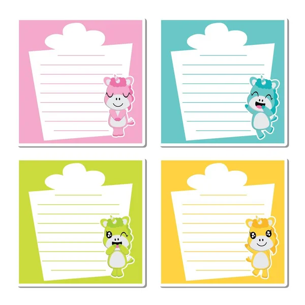 Lindo unicornio niñas en coloridos regalos marco vector de dibujos animados ilustración para el diseño de papel memo de cumpleaños — Vector de stock