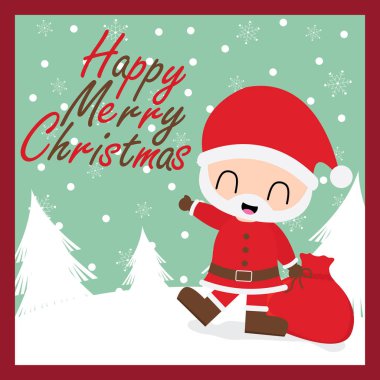 Sevimli Noel Baba hediye çanta bakalım kar sonbahar vektör karikatür çizim Noel kartı tasarımı için